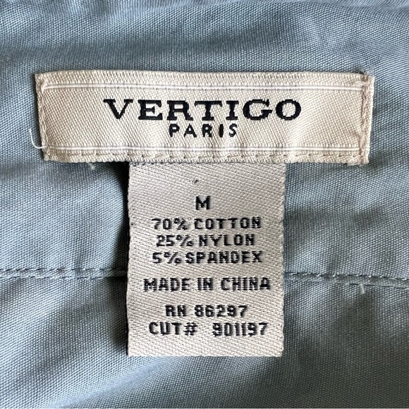 Belted Shirt Dress Snap Front Pockets Green Medium Vertigo Paris - Picture 2 of 6